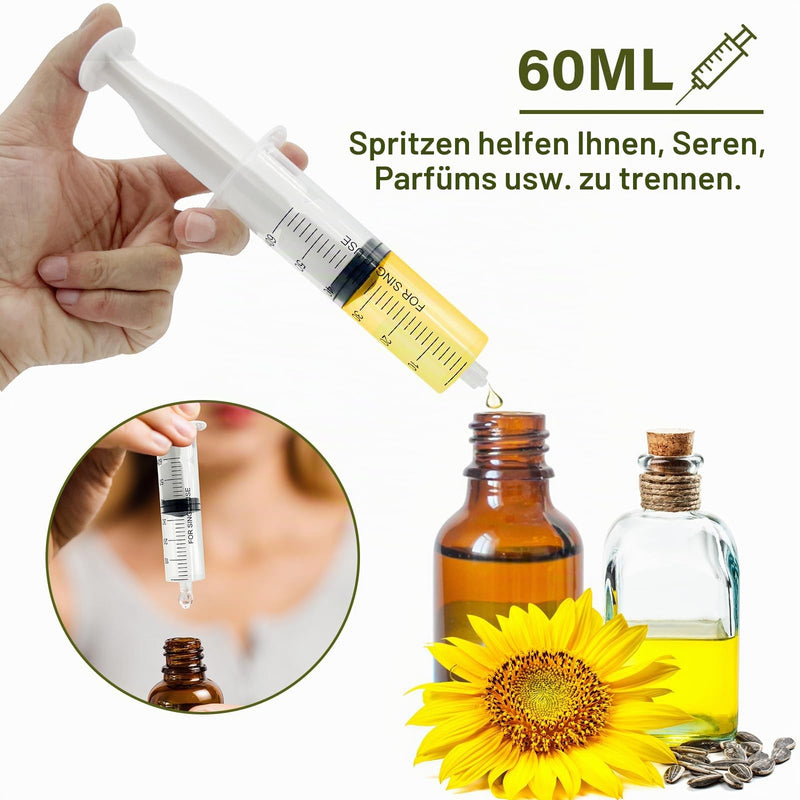60 ml plastic syringe, 6 syringes with needle, reusable dosing syringe | Syringe with 6 needle caps, syringes for scientific laboratories, measuring liquids industry