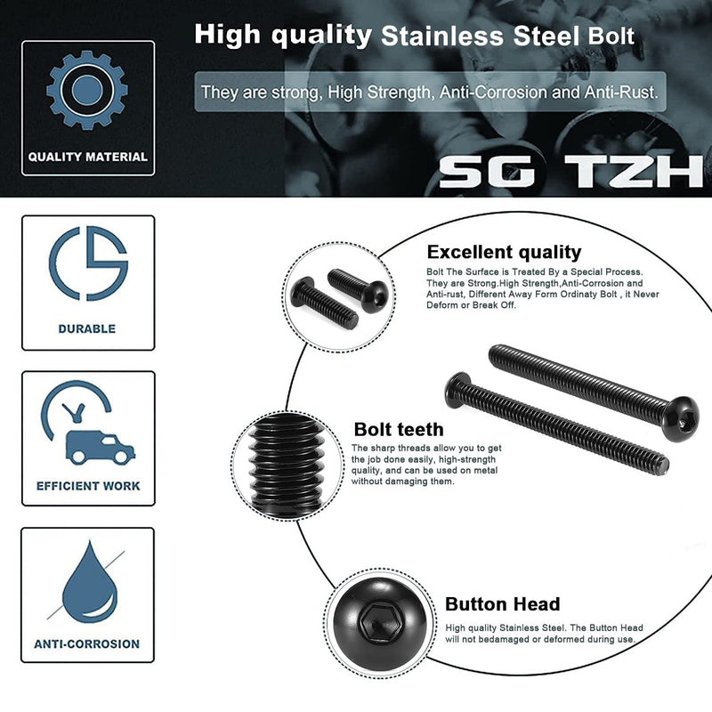 5/16-18 x 4" Button Head Socket Cap Bolts Screws, 20Pcs 304 Stainless Steel 18-8, Allen Hex Drive, Black Oxide by SG TZH(with Hex Spanner) 20 5/16-18 x 4"