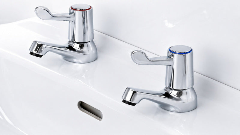 Pair of Bathroom Basin Sink Taps – Chrome Brass Pillar with Ceramic Lever, Hot & Cold Water Mixer, Modern Deck Mounted Basin Faucet for Bathroom or Kitchen Wash Basin