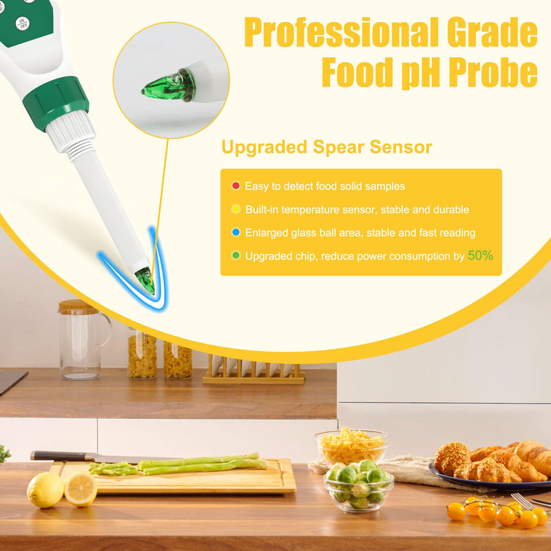 [Australia - AusPower] - Digital pH Meter for Food, Food pH Tester with High Accuracy pH Probe for Sourdough and Bread, Food pH Meter for Canning, Meat, Cheese, Solid Samples and Water, 0.01 Resolution pH Meter with Solution 