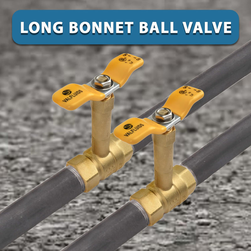 Brass Long Bonnet Ball Valve, Lead-Free, NPT Thread Connection (3/4-Inch) 0.75 Inch