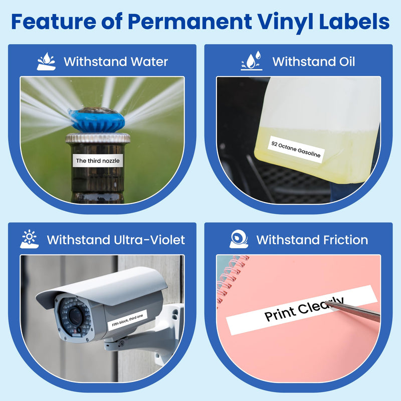 18445 Rhino Label Tape Replacement for Dymo Rhino Industrial Permanent Vinyl Labels Tape, 3/4" (19MM), Work for 4200 5000 5200 6000 Label Maker Refills, Black Print on White Tape, 19mm x 5.5m, 5-Pack 3/4"