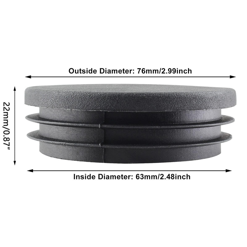 [Australia - AusPower] - 4 Pack 3 Inch Round Plastic Plugs, Durable Plastic Round End Caps, Black Round Tubing Plug, Pipe Tubing End Cap for Chair Table Stool Leg 3 Inch, 4 Pack 
