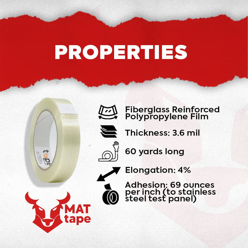 [Australia - AusPower] - MAT Commodity Grade Fiberglass Reinforced Filament Strapping Tape - 1/2 in. Wide x 60 yds. (Pack of 1) Filaments Run Lengthwise 1-Roll 
