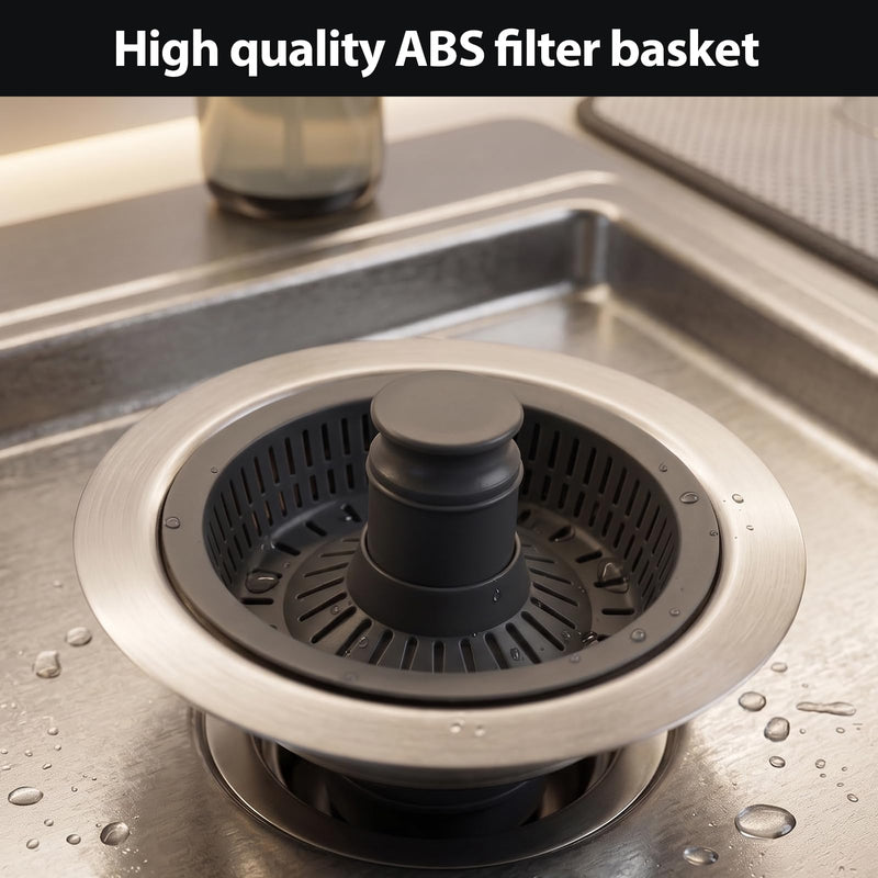 Stainless Steel Kitchen Sink Strainer Basket with Click Plug, 304 Stainless Steel Sink Drain Strainer with ABS Draining Basket and Plastic Lifter, Universal Drain Filter and Plug for Sink