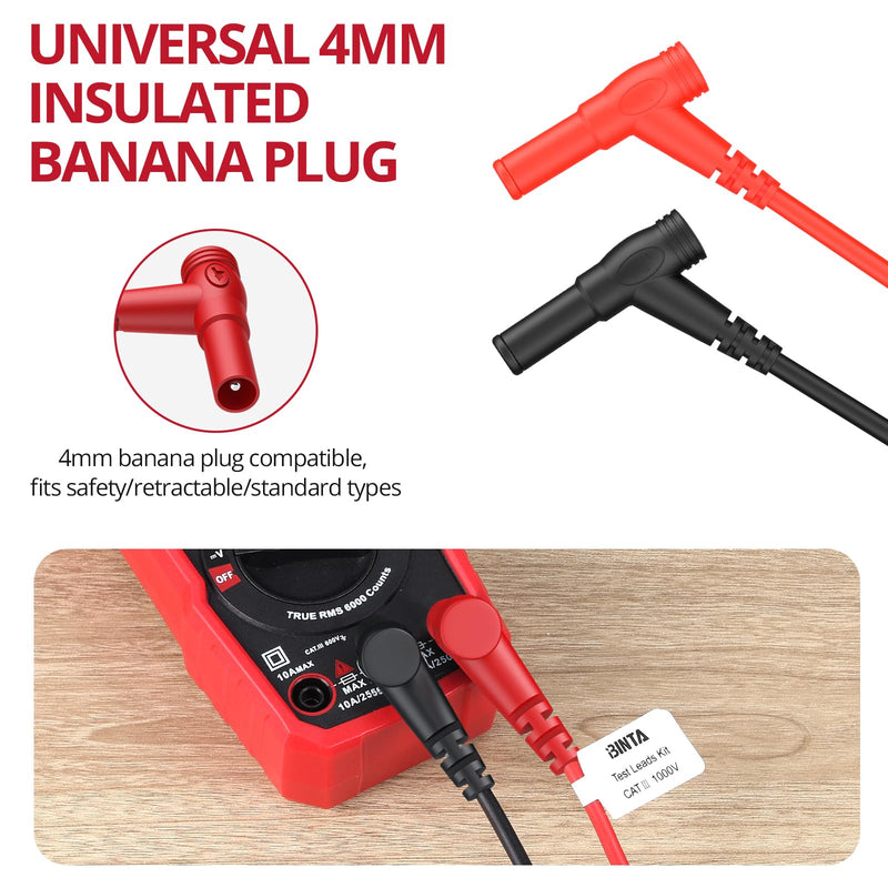 [Australia - AusPower] - BINTA 2PCS Heavy Duty Alligator Clips Test Leads, Multimeter Alligator Clips Leads with Angle 4mm Banana Plug for Home DIY Automotive Industrial Electrical Testing, 3.3 Feet 