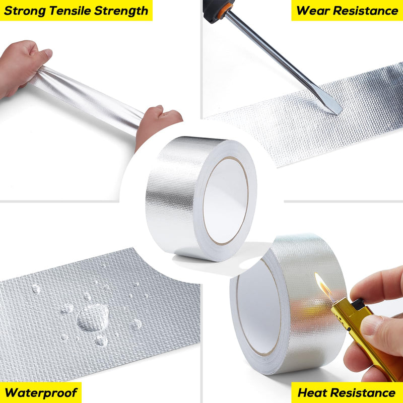 [Australia - AusPower] - Aluminum Foil Tape, Silver Self-Adhesive Heat Shield ReflectiveTape, Fiberglass Heat Shielding Foil Tape for Hose and Auto Use (2in*66ft) 2in*66ft 