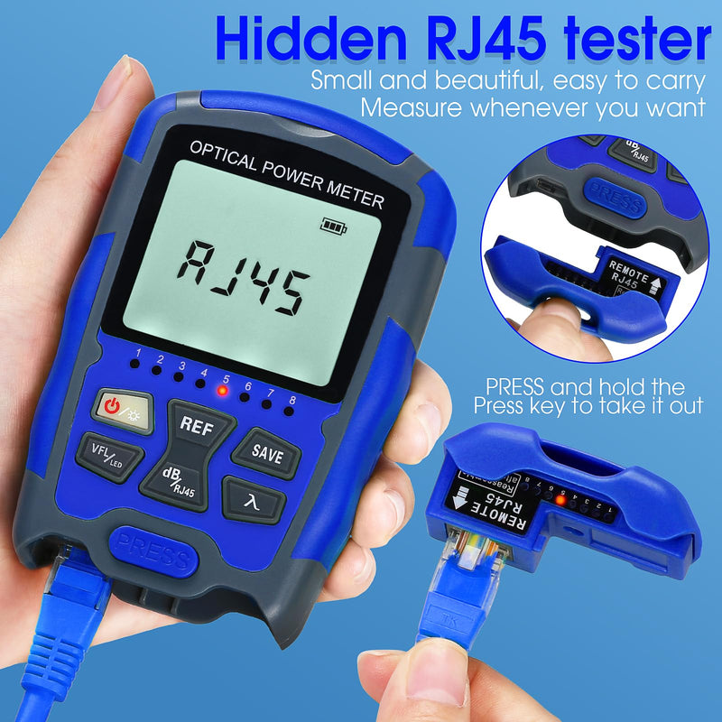 [Australia - AusPower] - A-M70 Fiber Optic Cable Tester Portable -70~+10dbm Optical Power Meter FC/SC/ST Interface Fiber Tester with LC Adapter and RJ45 Tester 