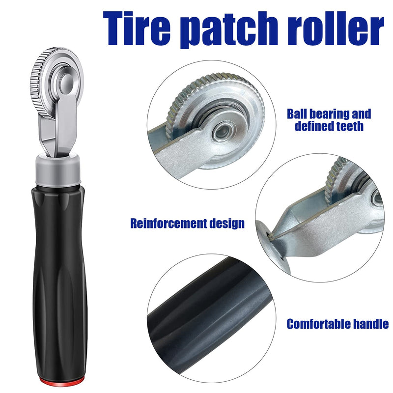 [Australia - AusPower] - Tire Repair Patch Tool Kit Including 24pcs Tire Patch Plugs, Tungsten Buffing Wheel, Tire Patch Roller with 4mm Twist Drill Bits for Vehicle Tire Repair Kit 