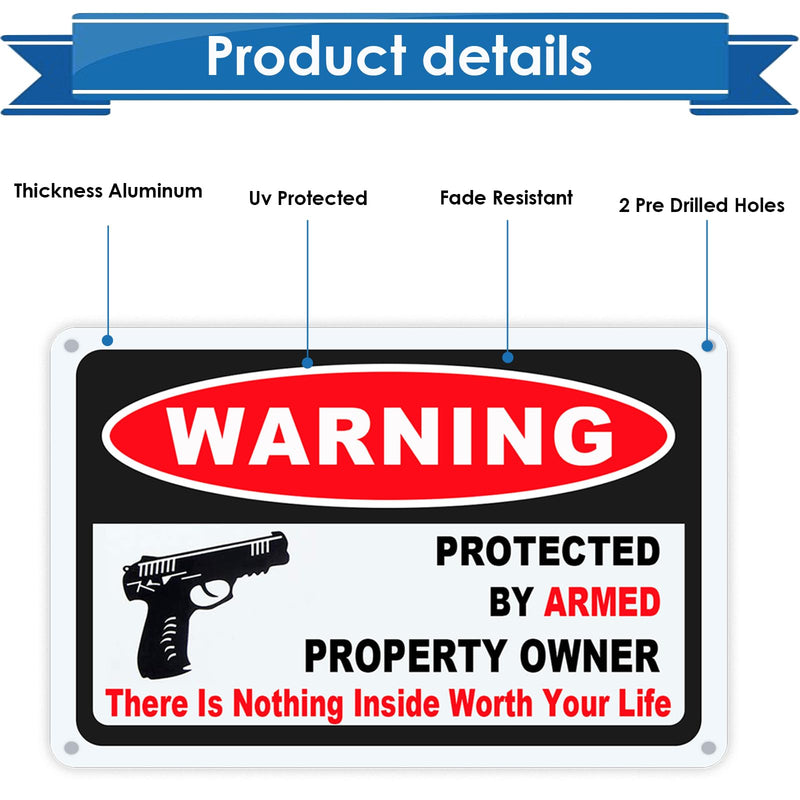 2Pcs 10 x 7 Inch Gun Sign The Owner of This Property is Armed Signs Warning Sign Reflective Signs Rust Free Aluminum