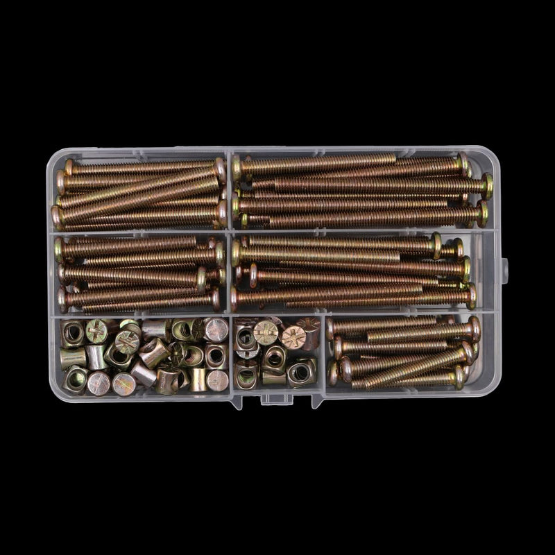 [Australia - AusPower] - 100 PCS NUZAMAS M6 Furniture Bolt Nut Set 40, 50, 60, 70, 80 mm Furniture Bolt Barrel Hex Socket Grib Screws Bolts Assortment Kit for Bunk Bed Furniture Cot 