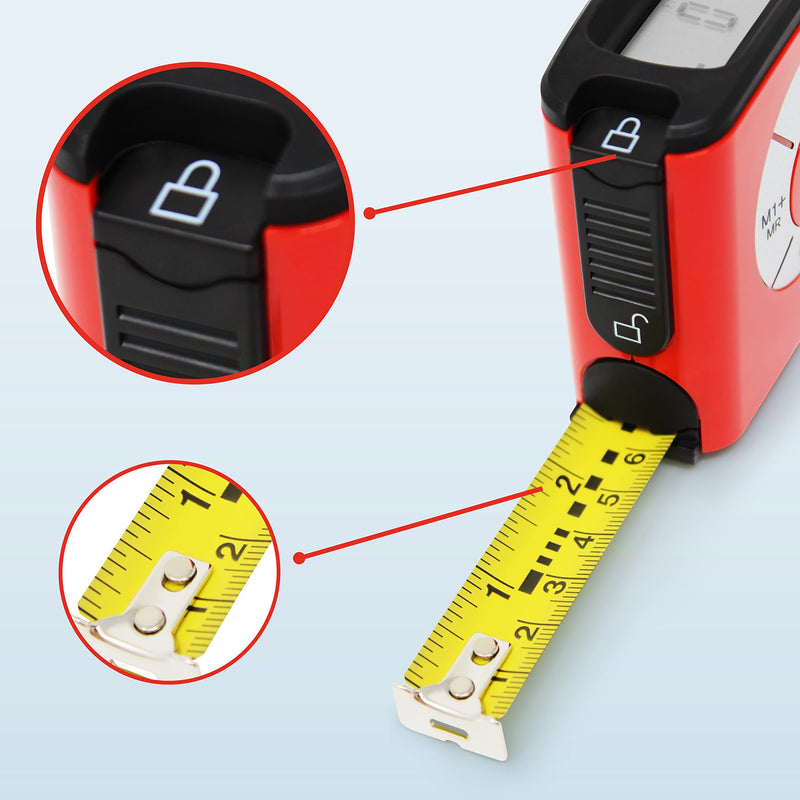 K Digital Tape Measure, Display Reads Accurate Distance, English and Metric Units, Sixteen Feet Length