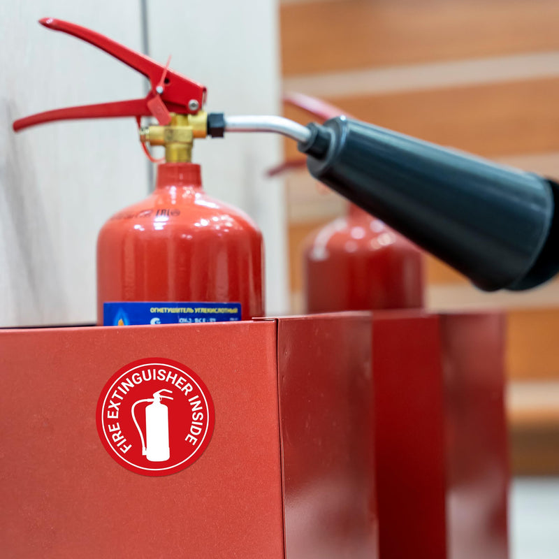 Fire Extinguisher Inside Stickers | 2.75" x 2.75" Engineer Grade Reflective Labels, Pack of 8 White, Black, Red 2