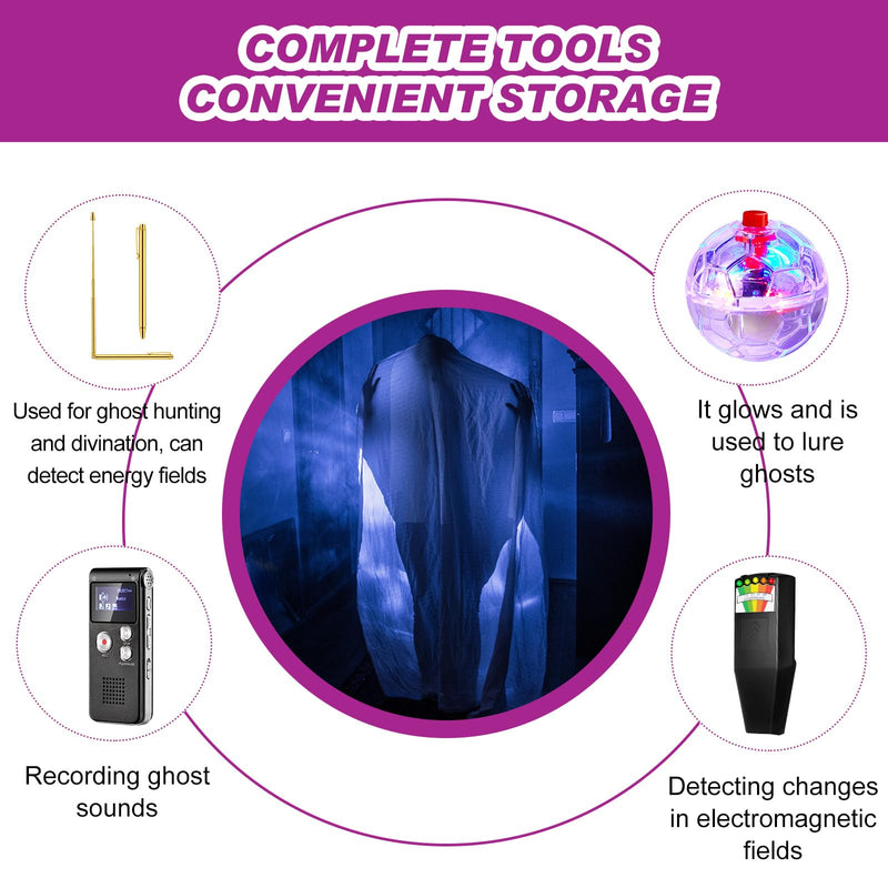 [Australia - AusPower] - Dunzy 8 Pcs Ghost Hunting Equipment Kit Includes 1 Pcs Emf Meter Digital 1 Pcs Voice Recorder 2 Pcs Copper Dowsing Rod and 4 LED Motion Activated Cat Ball Paranormal Equipment Tester for Home Office 