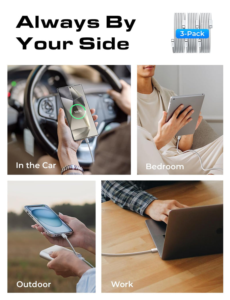 [Australia - AusPower] - LISEN USB C to USB C Cable Fast Charging, 60W 3-Pack 6ft USB C Cable Type C Fast Charging Charger Cable for iPhone 15 Pro Max Plus Samsung S24 S23 iPad Pro 13 12.9 11 inch, iPad Air 5 4, Mini 6 6.6FT+6.6FT+6.6FT White 