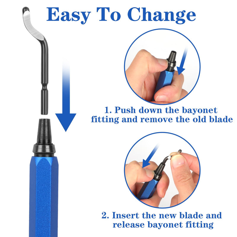 [Australia - AusPower] - KOMABLEN Pack of 21 Deburring Metal Tool Universal, Hand Deburring with 20 High-Speed Steel Blades, 360° Rotating Deburring Tool, 3D Printer Accessories for Plastic, Aluminium, Stainless Steel blue 
