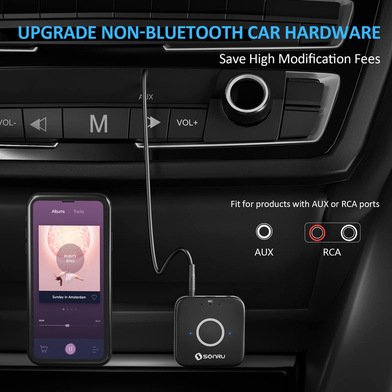 [Australia - AusPower] - Bluetooth AUX Adapter for Car, SONRU Bluetooth 5.0 Wireless Audio Receiver Adapter for Home Stereo/Wired Headphones/Hands-Free Call, Dual AUX Outputs, RCA AUX 3.5mm Bluetooth Music Receiver 