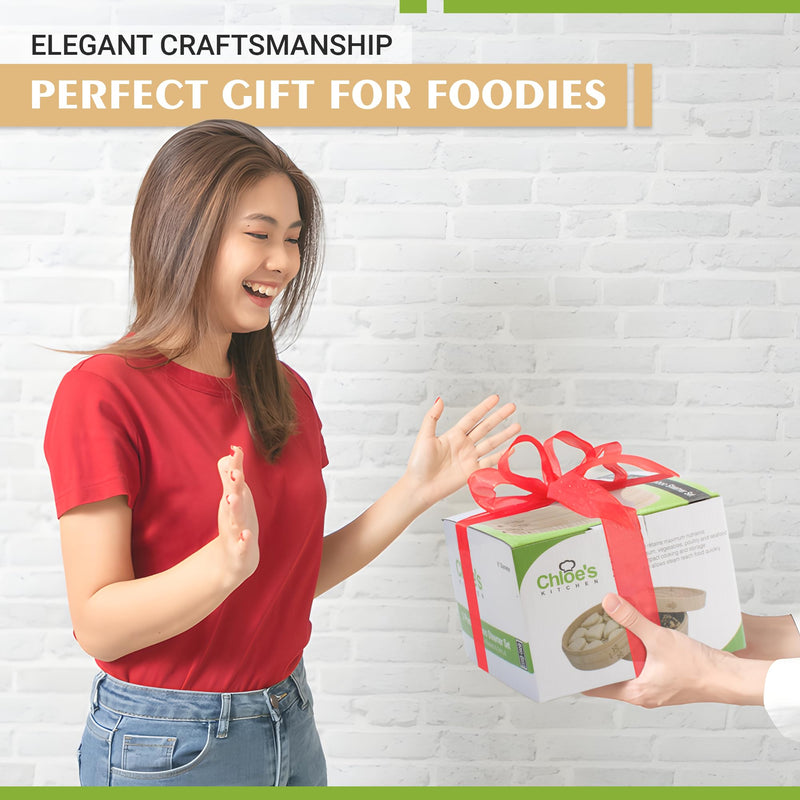 Zoie + Chloe Bamboo Steamer Basket - 2-Tier Dumpling Steamer for Cooking with 2 Reusable Cotton Liners for Bao, Dim Sum, Veggies, Asian Steamed Buns -Stackable, Space-Efficient - 8-Inch Steam Basket 8 INCH