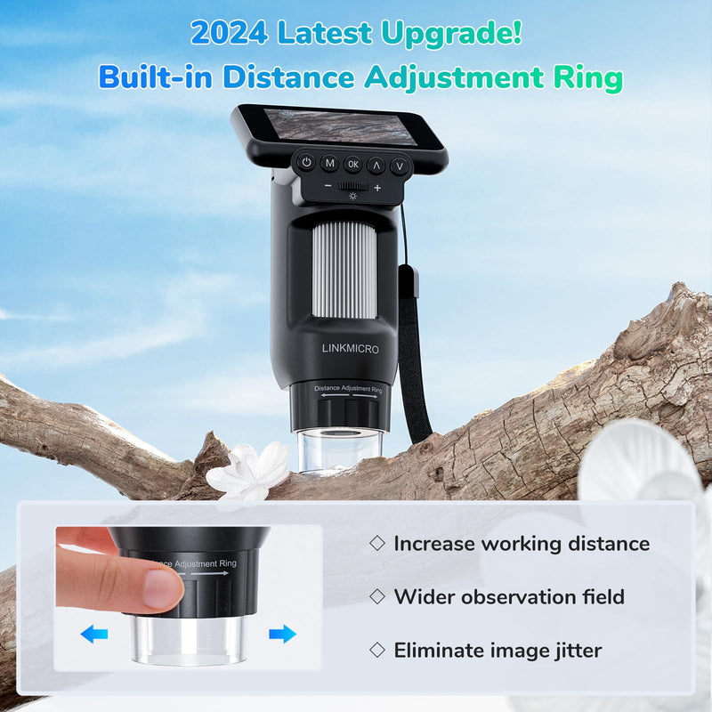 LM013 Portable Digital Microscope with 2.8" LCD Screen, Handheld Microscope Kit for Kids 8-12, Pocket USB Coin Camera Magnifier for Adults with 8 LED Lights, Microscope Slides Black+Base