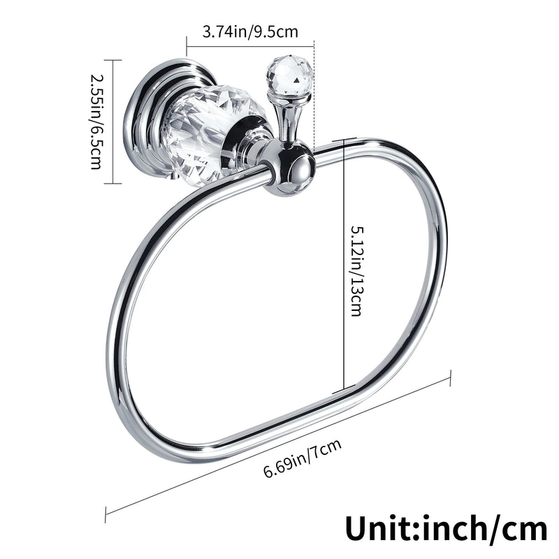 WOLIBEER Chrome Towel Ring,Crystal Hand Towel Holder,Bath Oval Hand Towel Rack Hanger Wall Mounted Bling Bathroom Accessories