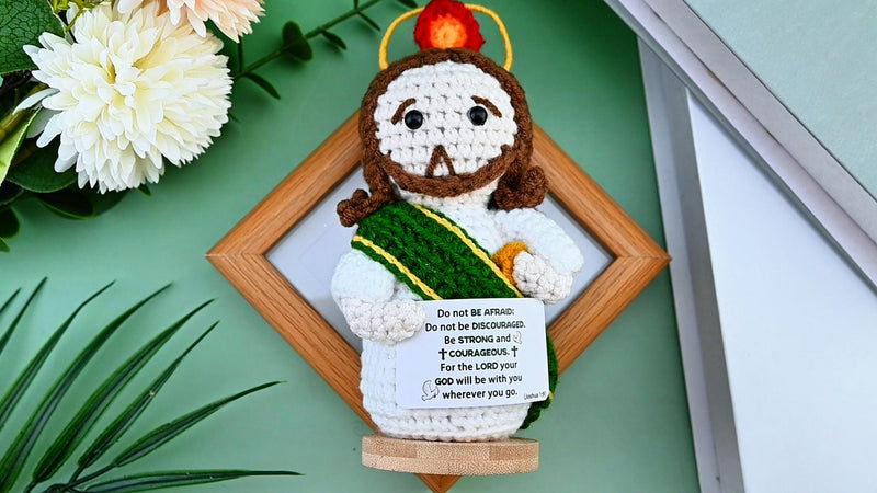 Crochet Jesus Stuffed Animal, Jesus Figurine With Bible Card Christian Gift Joshua