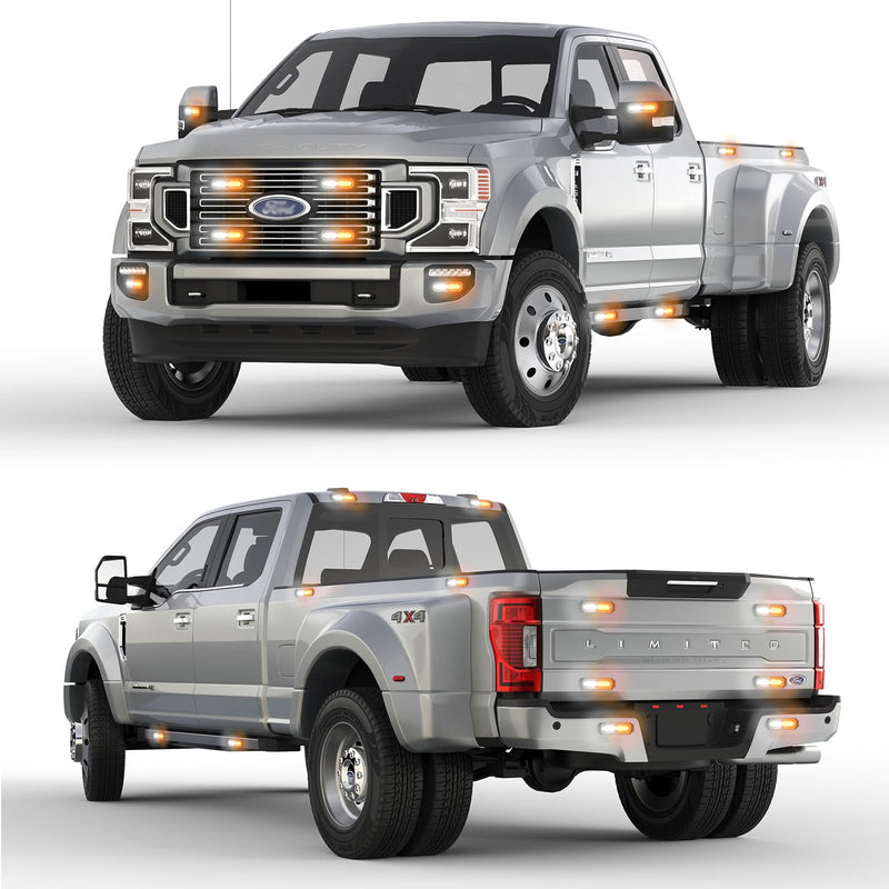 [Australia - AusPower] - 8-Pcs 12 LED Sync Feature Emergency Strobe Grille Lights Ultra Slim Surface Mount Hazard Warning Flashing Chase Light Bar for Construction/Police/Truck/Vehicles/Car/SUV/ATV/UTV (Amber/White) #01 Amber/White 