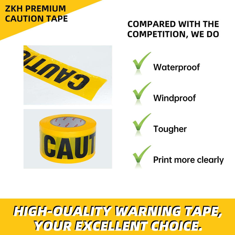 ZKH Premium Caution Tape - High Visibility 3 inch x 1000 feet Yellow Tape with Bold Black Text for Safety and Hazard Warnings, Perfect for Construction, Halloween Decorations 1PCS