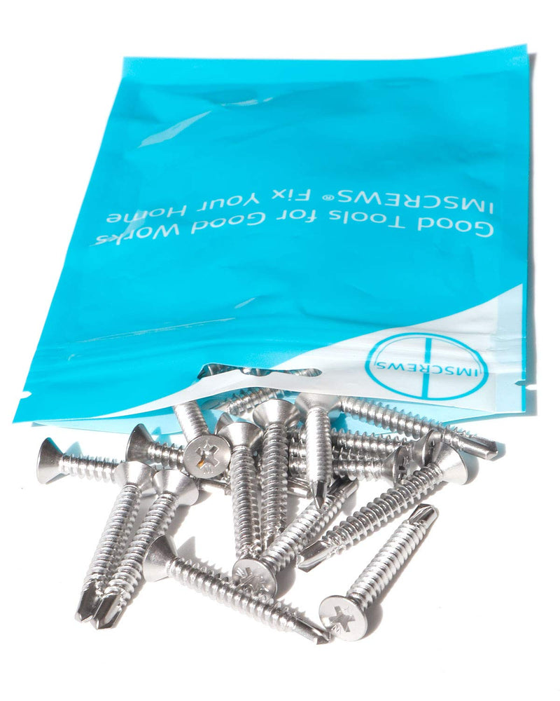 [Australia - AusPower] - Stainless Steel Sheet Metal Screws #12 x 1-1/2 Inch 25pcs, Self Drilling Flat Head Phillips Stainless Steel 410 Screws Standard Thread Teks Screws for Wood to Metal Stud by IMSCREWS #12 x 1-1/2" 25 