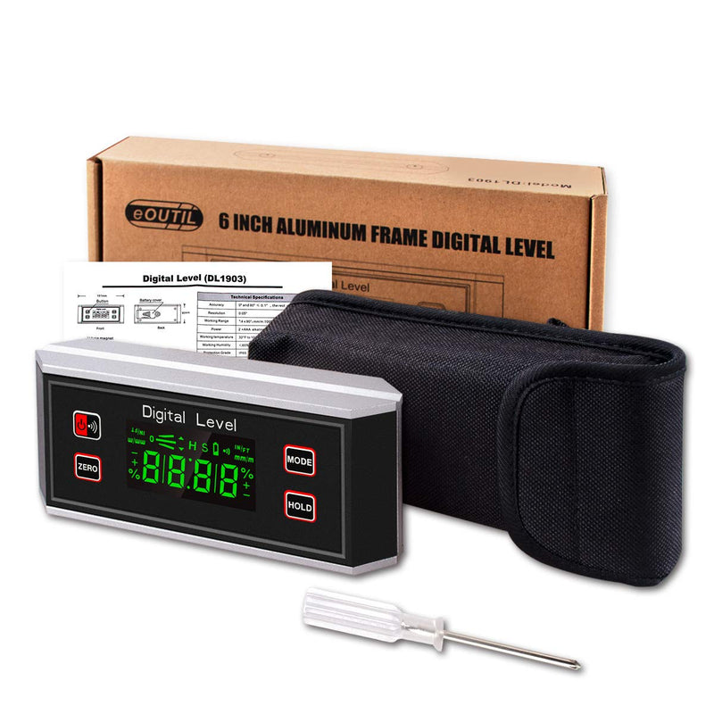 Angle Gauge eOUTIL Digital Protractor Inclinometer Angle Finder with V-Groove Magnetic Base, Precision Bevel for Automobile Woodworking Building Drilling Machinery Masonry DL1903