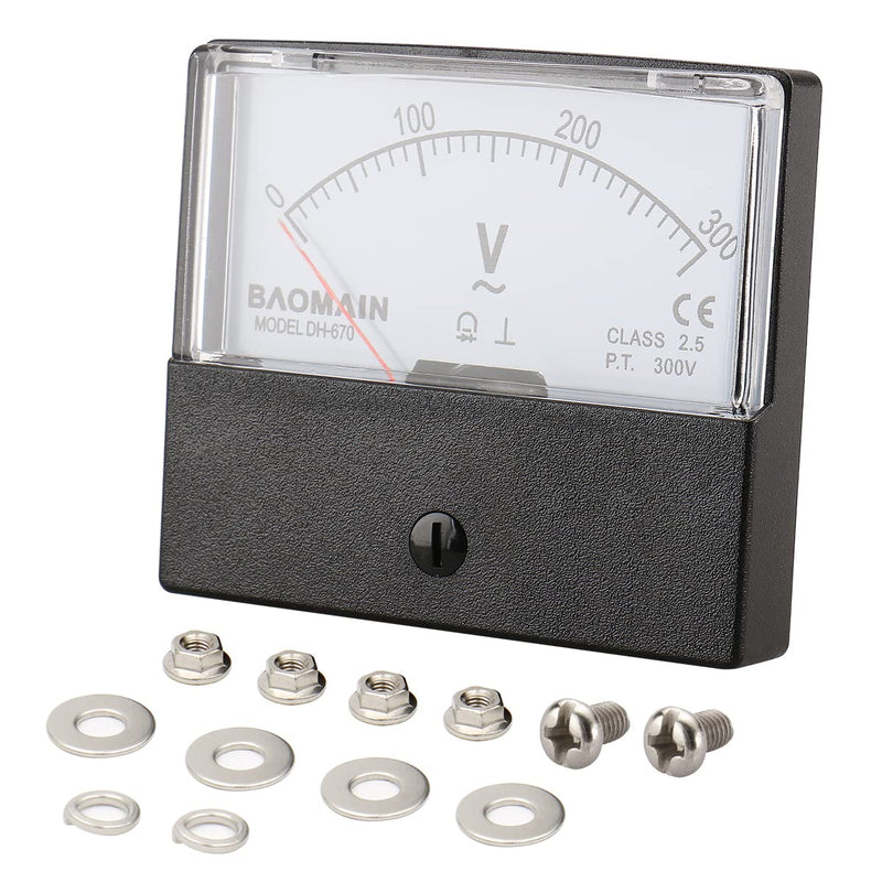 [Australia - AusPower] - Baomain Plastic Housing DH-670 AC 0-300V Rectangle Volt Analog Panel Meter Class 2.5 