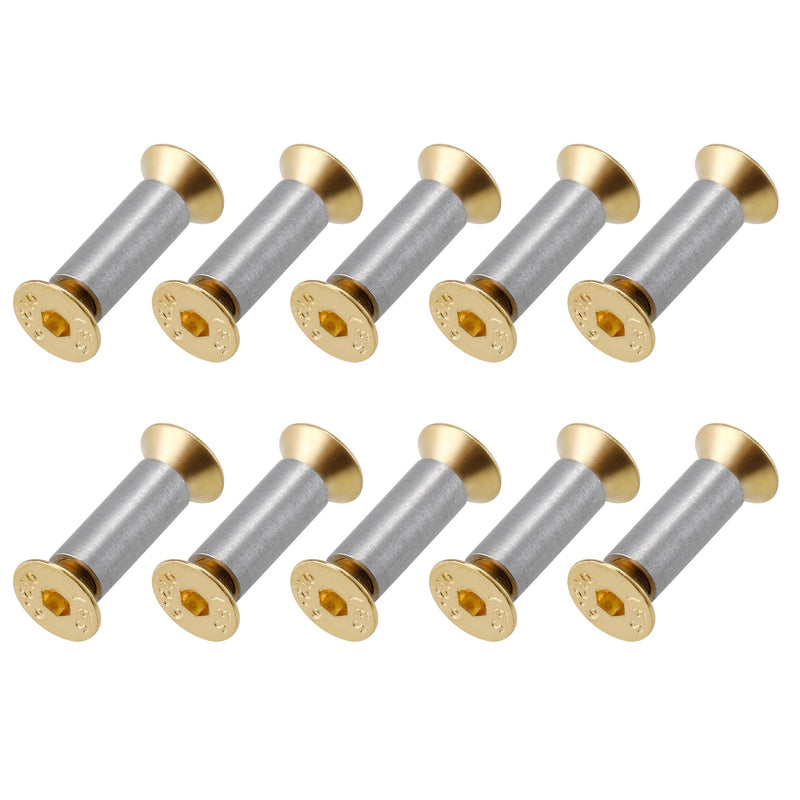 [Australia - AusPower] - 10 Packs Knife Handle Screws Rivets Bolts Fasteners, Gold Hex Flat Head Screws, Knives Maker Screws for Fixing Blade Knife 