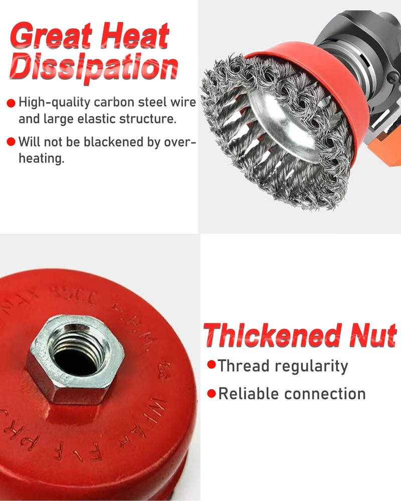 [Australia - AusPower] - 4" Wire Wheel Cup Brush, Coarse Twisted Knotted Wire Wheel for Angle Grinder, 5/8 Inch-11 Threaded Arbor, 0.020" Carbon Steel Wire Brush for Grinder, Heavy Cleaning Rust, Abrasive. (2) 2 PACK 4'' Cup Brush 