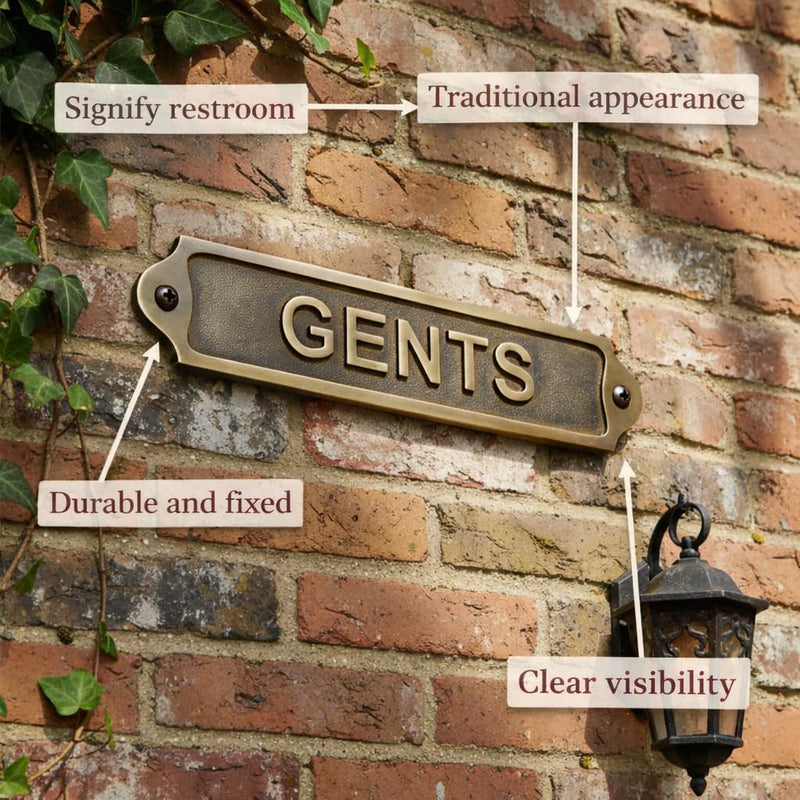 GENTS Antique Vintage Door & Wall Plaque Sign | Classic Raised Lettering Metal Restroom Name Plate with Screws for Home Pub Café Office | 22 x 5 cm | GENTS