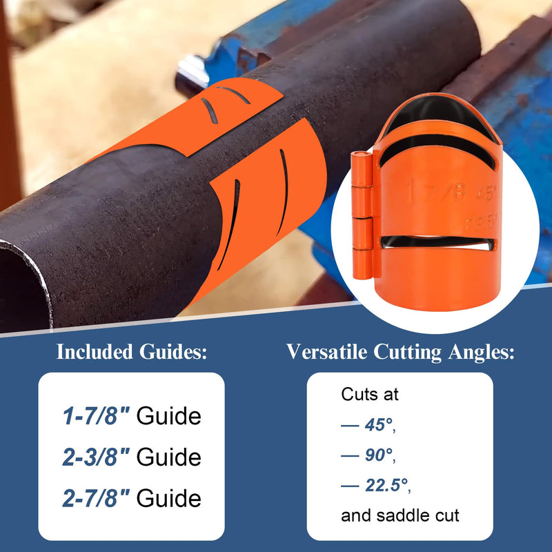 Drkerr 3Piece Magnetic Metal Pipe Cutting Guide Kit for Precision Cuts - (Includes Sizes: 1-7/8", 2-3/8", 2-7/8"), Guides Cuts at 45°, 90°, 22.5° and Saddle Cut, Pipe Marking Tool