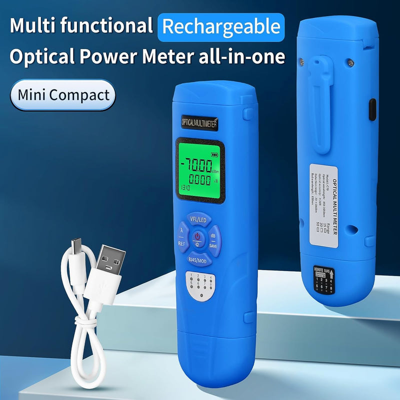 [Australia - AusPower] - Rechargeable Optical Power Meter L-C70-15 mini Optical Power Meter All-in-one Machine, Suitable for SC/FC/ST/LC Interface Four in one Function, Built-in RJ45 Network Testing, with 1 FC-LC Adapter OPM with VFL 15KM 
