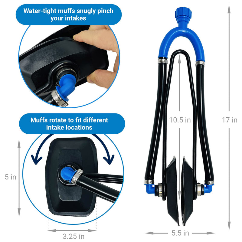 Outboard Motor Muffs Dual Flow Water Muffs for Boat Motor, Double Sided Engine Flush Kit with Hose Adapter, Fits Most Outboard and I/O Engines - Better Boat Dual Sided Muffs