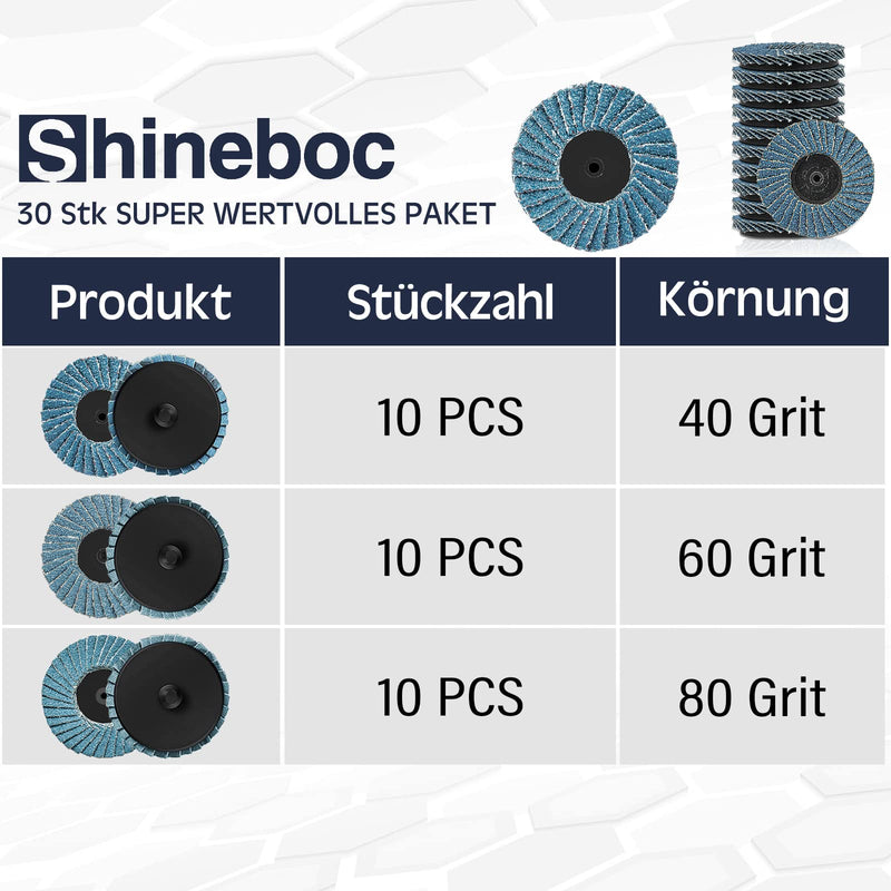 [Australia - AusPower] - Shineboc Flap Discs 50 mm, Pack of 30 2 Inch Sanding Discs Grit 40/60/80 Zirconia Corundum Grinding Disc for Metal Wood Steel Fast, Flap Grinder for Cutting or Angle Grinder 