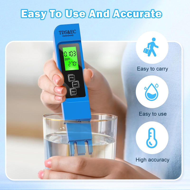 [Australia - AusPower] - 3 in 1 TDS Meter - TDS EC & Temperature(°C,°F) Meter,Accurate & Reliable Digital Water Testing Kits for Drinking Water Quality, Tap, Well, Swimming Pool,Hydroponics, Aquarium, RO/DI System?Blue 