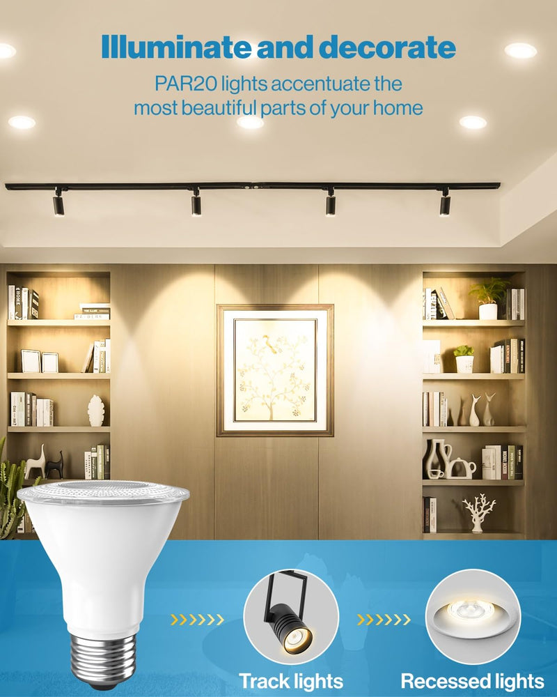 Sunco 10 Pack PAR20 LED Bulb,Track Light Bulbs Flood Lighting Indoor Outdoor, High Brightness, 800 LM, 8W (50W Equivalent), 3000K Soft White, Dimmable, E26 Medium Base, Exterior, Wet Rated UL 10 Count (Pack of 1)