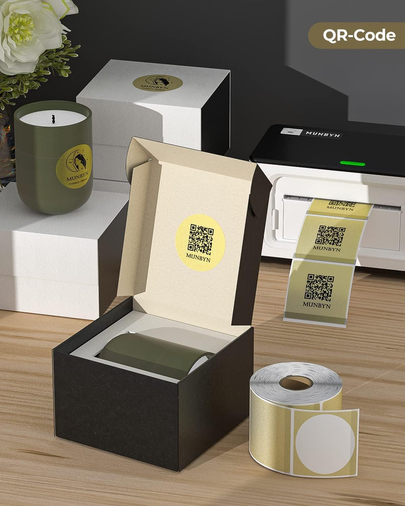 3 Inch White Circle Thermal Sticker Labels+Gold Transparent Thermal Stickers