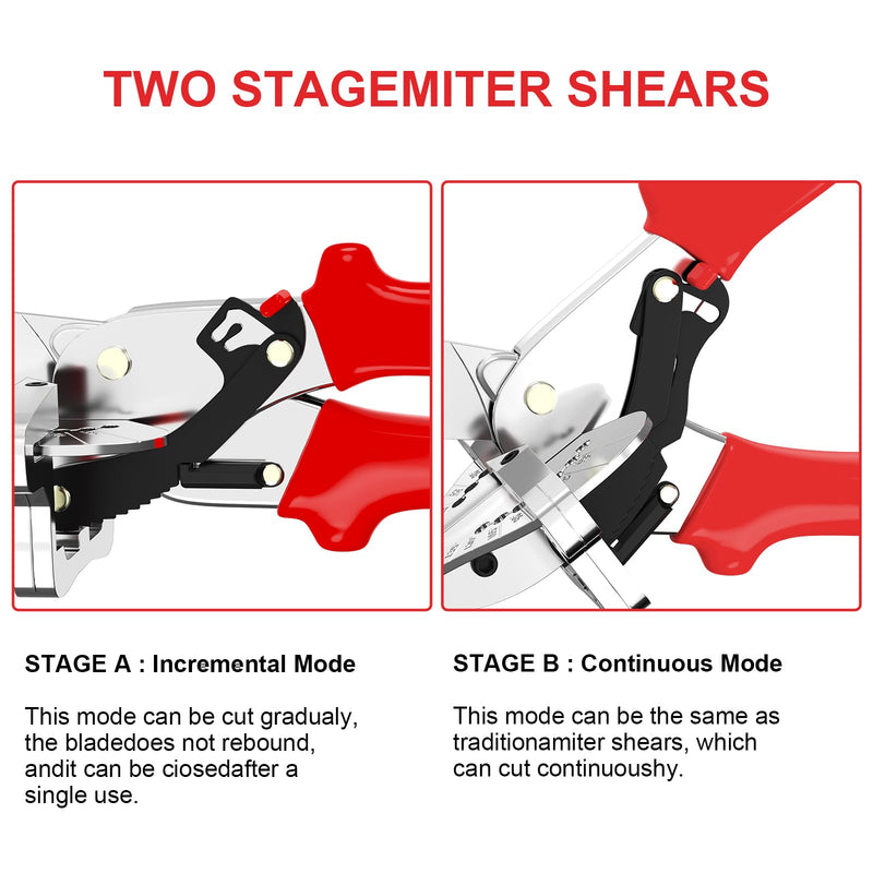 [Australia - AusPower] - GARTOL Ratchet Miter Shears for Angular Cutting Molding Crafting, Shoe Molding & Quarter Round Cutting Tool Miter Cutter, Adjust at 45-135 Degree Multi-Angle Cutter Hand Tool for Soft Wood, PVC, MDF 
