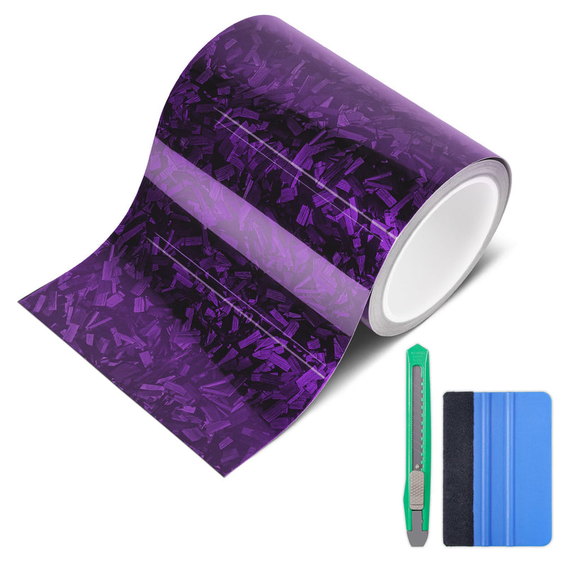 Lypumso Gloss Forged Carbon Fiber Vinyl Wrap Tape 6" x 20ft - with Tool Kit for Chrome Delete, Door Sill Protector, Car Trim Blackout DIY Auto Detailing (Purple) Purple 6inch x 20ft