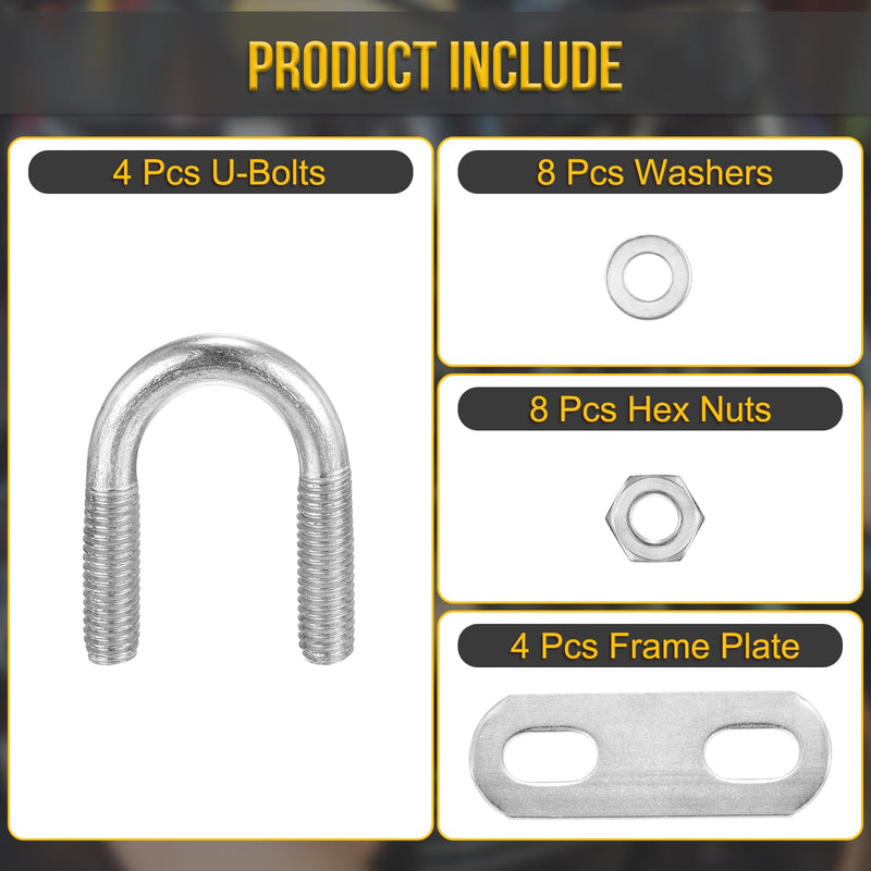 [Australia - AusPower] - M6x16x34mm U Bolts Round Kit - 4Set - 304 Stainless Steel U-Bolt Kit with Nuts, Washers, Frame Plate - Good for DN8 Pipe, Trailer, Automotive, Leaf Spring Fastener M6x16x34mm DN8 Silver tone 4 
