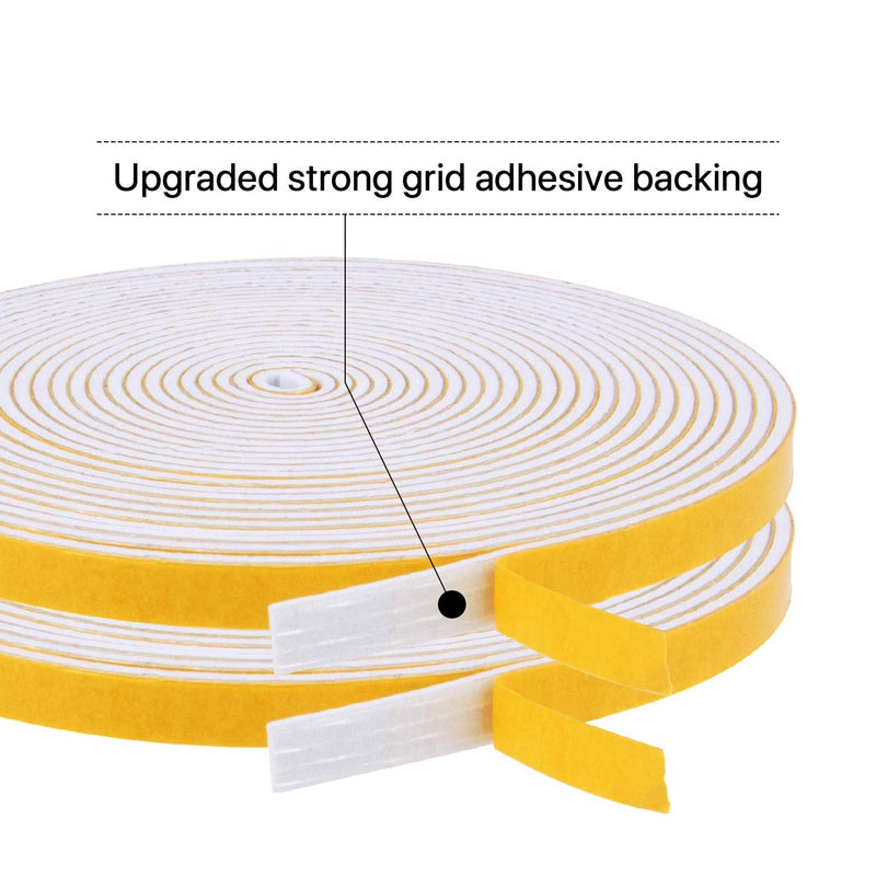 4 Rolls Weather Stripping for Doors, 1/4 Inch Wide X 1/16 Inch Thick Total 52 Feet Long Adhesive Soundproof Foam Seal Tape for Windows(13ft x 4 Rolls) 1/4" (W) x 1/16" (T) x 52' (L) White
