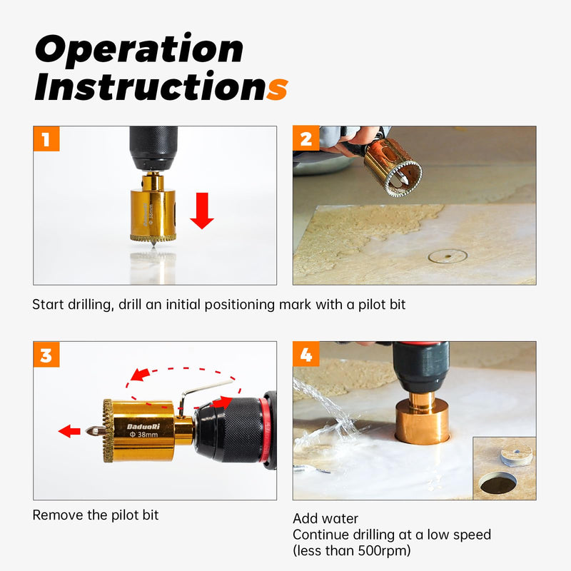 [Australia - AusPower] - 1" Serrated Diamond Hole Saw with 2Pcs Removable Pilot Bits, Easy-Align for Precise Drilling in Porcelain, Ceramic Tile, Granite, and Marble (1 inch Granite Drill Bit) 25mm | 1" 