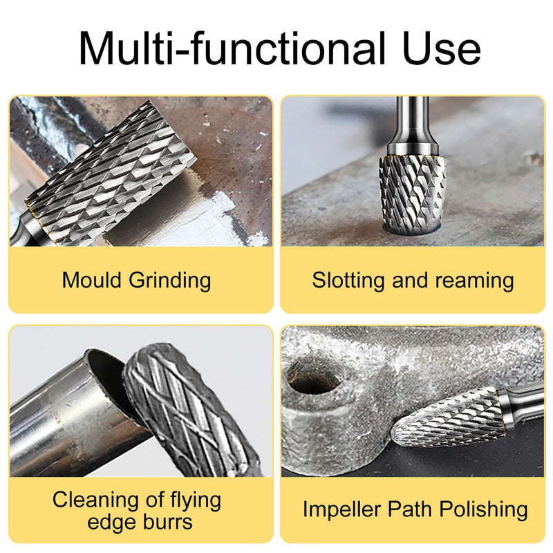 [Australia - AusPower] - EUZUXU 10Pcs Tungsten Carbide Rotary Burr Set for Rotary Tool, for Wood Metal Grinding Engraving Polishing 