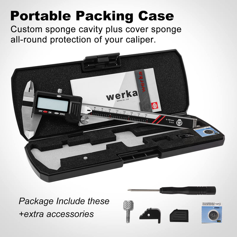 [Australia - AusPower] - Digital Caliper, 0-6 Calipers Measuring Tool, Micrometer Caliper with 0.001High-accuracy,Inch/Fraction/Millimeter Conversions Button,4 Measuring Ways, Stainless Steel Construction 6000150 