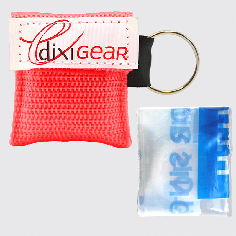 [Australia - AusPower] - Dixie EMS CPR Mask for Pocket or Key Chain, CPR Emergency Face Shield with One-Way Valve Breathing Barrier for First Aid or AED Training, 5 Count - Red 