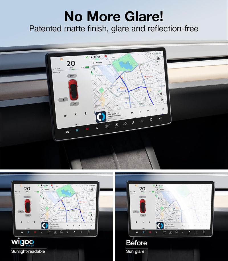 [Australia - AusPower] - 2024 Upgrade Tesla Model Y /3 Accessories Screen Protector Matte [No More Glare & Fingerprint] 9H Tempered Glass Protector for Model Y(2020~2024) Model 3(2017~2023) - Mounting Frame Kit 