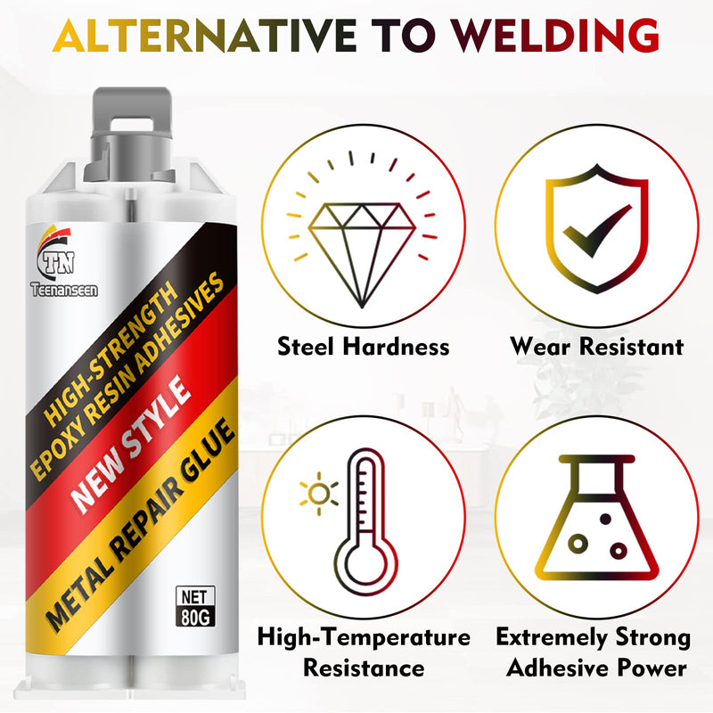 [Australia - AusPower] - Metal Repair Glue, 2 Pack Professional Grade Metal to Metal Glue Heavy Duty for Metal, Plastics and Ceramics, High-Temperature Heat Resistant Epoxy Glue for Welding Steel, Aluminum, and DIY Craft 